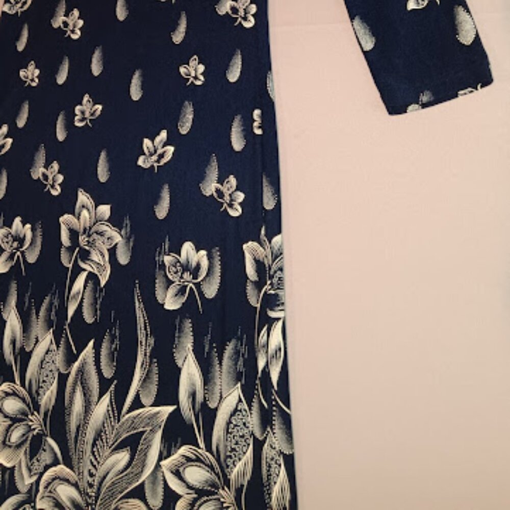 Vintage Superline USA Maxi Dress XL Gold Floral Navy Long Sleeve Elegant Beauty - Picture 6 of 13